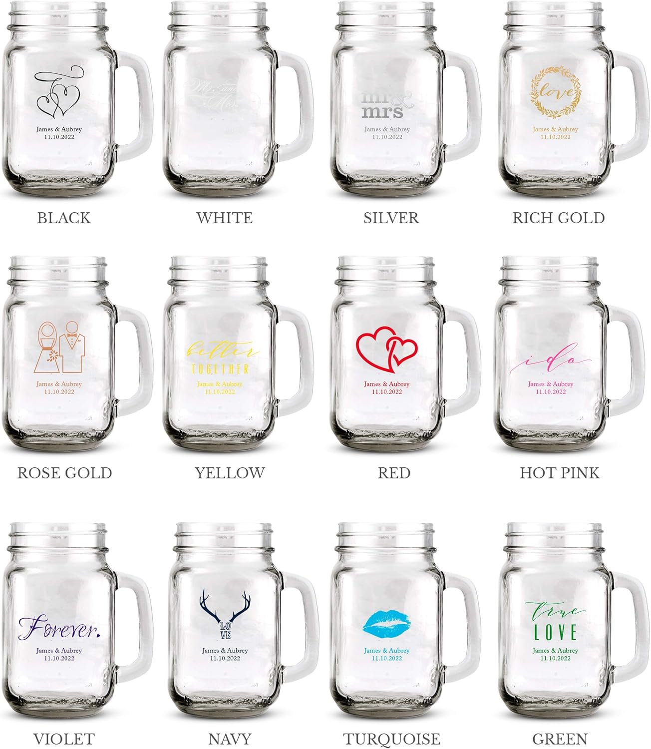 WEDDINGSTAR Personalized 16oz Mason Jar Drinking Glass Mug with Handle Customizable Full Color Print - 1 pack (sample) - Image 6