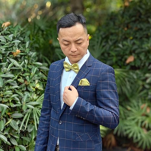 Vista 3 de SYAYA Pajarita para hombre con cuadros, corbata de lazo formal preatada con clip para el día del padre, graduación M-M-B2T