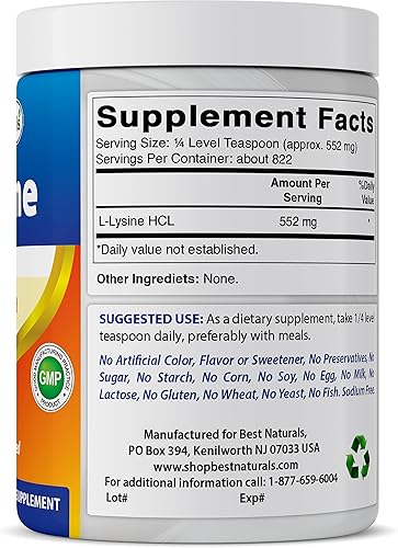 Miniatura 13 de Best Naturals Lisina en polvo, 1 libra - 100% puro (1 libra (paquete de 1))