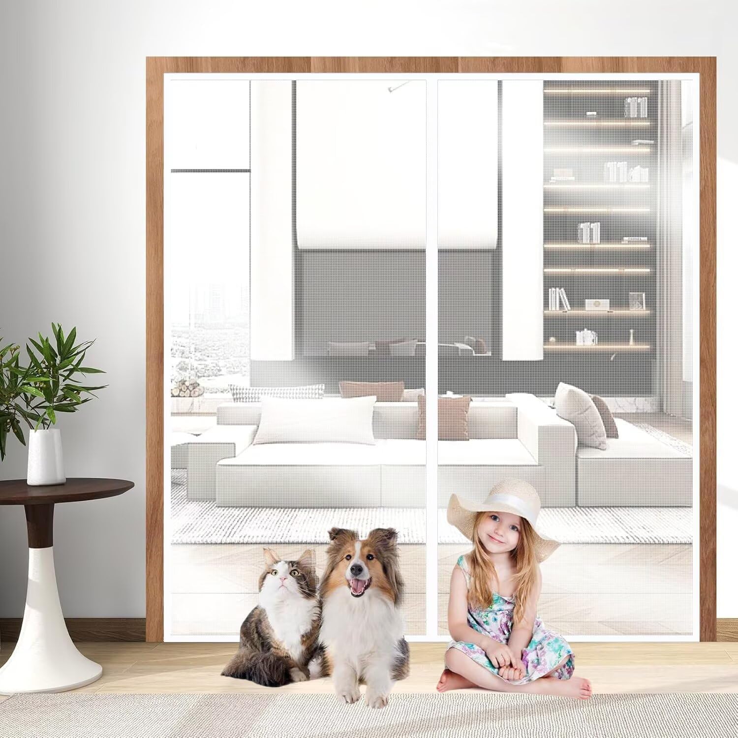 Magnetic Screen Door Upgraded Full Strip Magnets,Fiberglass Heavy Duty Mesh Screen Doors Magnets, Door Screen Magnetic Closure for Single Front Patio White 170×205cm