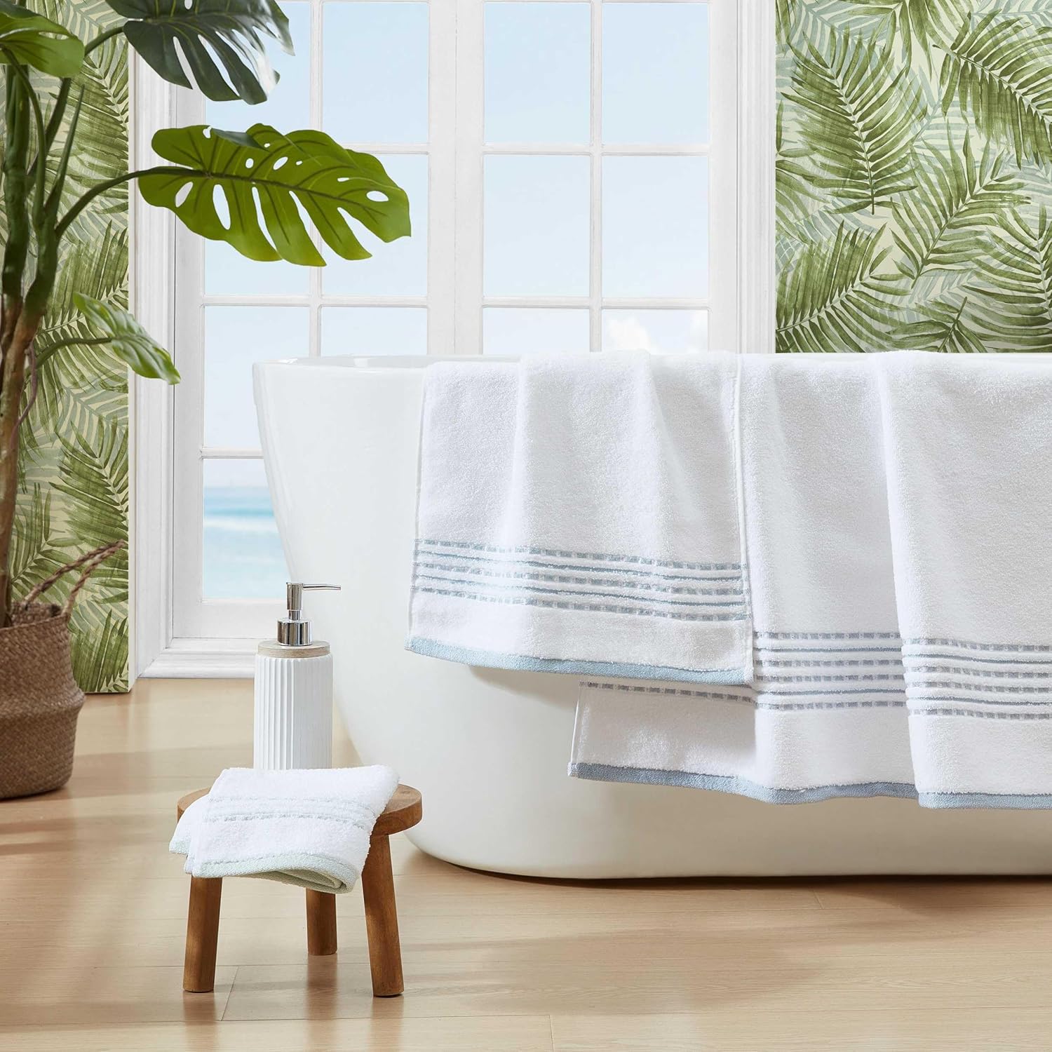 Tommy Bahama - Bath Towels, 100% Soft & Absorbent Cotton, Low Linting & Fade Resistant, Medium Weight Bathroom Towels (Cliff Side Blue, 3 Piece) - Image 7