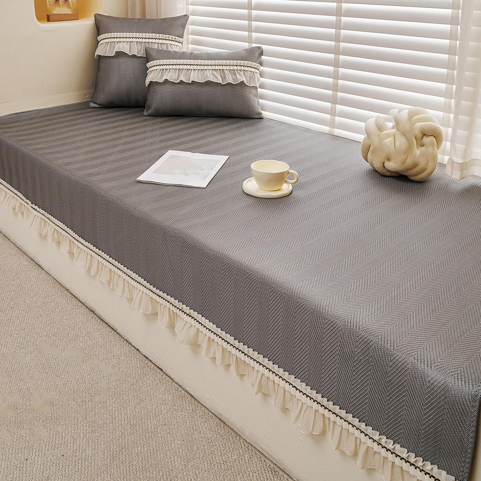 GBPLDMAQ Decorative Bay Window Cushion, Nonslip Window Seat Cushion, Breathable Washable for Bedroom Reading Nook Sofa Sofa(Grey,90x120cm/35x47in)