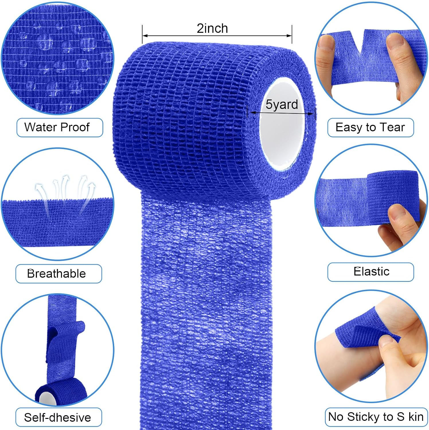 Treela 64 Pack 2" x 5 Yards Self Adhesive Cohesive Bandage Wraps, Elastic Breathable Athletic Tape, Flexible Self Adherent Bandage Rolls for Wrist, Ankle, Fingers, Sports & Pets (Diverse Colors)