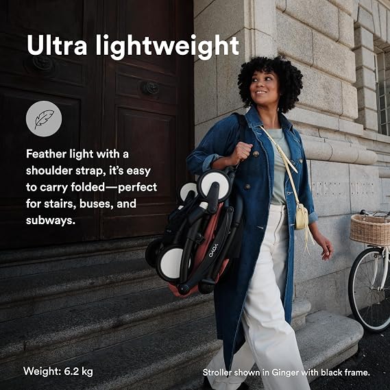 Stokke YOYO3 Stroller from 6 Months - Includes White Frame/Air France Blue Seat Cushion + Canopy - Folds in & Out in a Flash - Light & Compact - Carry-On Compatible