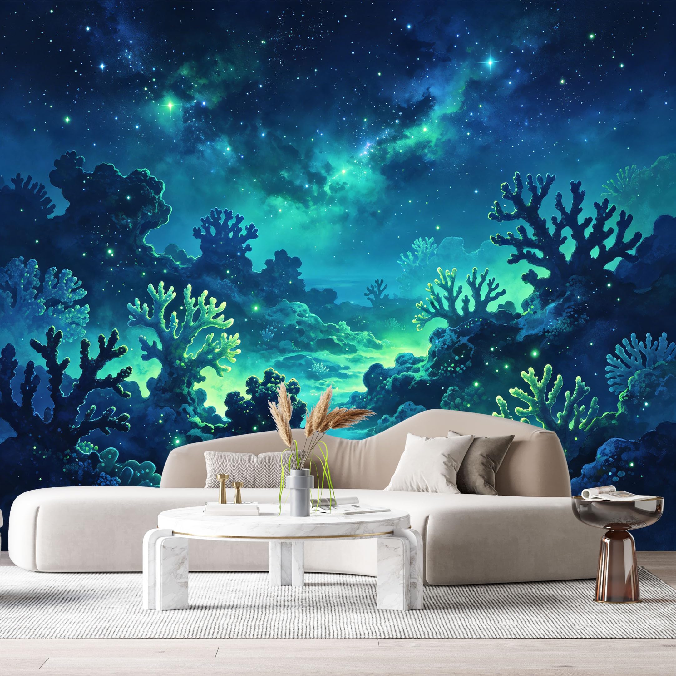 Custom Size Wall Murals Marine Ocean Underwater Galaxy Bioluminescent Coral Reef SelfAdhesiveWall Fabric Removable Wallpaper Wall Decor for Living Room Bedroom Bathroom