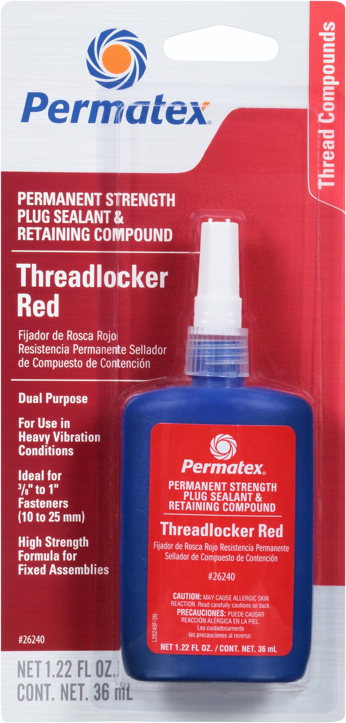 26240 Permanent Strength Threadlocker Red, 36 ml Bottle