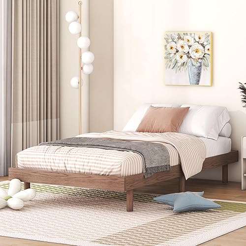 Miniatura 5 de HomSof Marco de cama flotante de tamaño individual de diseño moderno, nogal Nuez,Blanco,https://www.amazon.com/dp/undefined