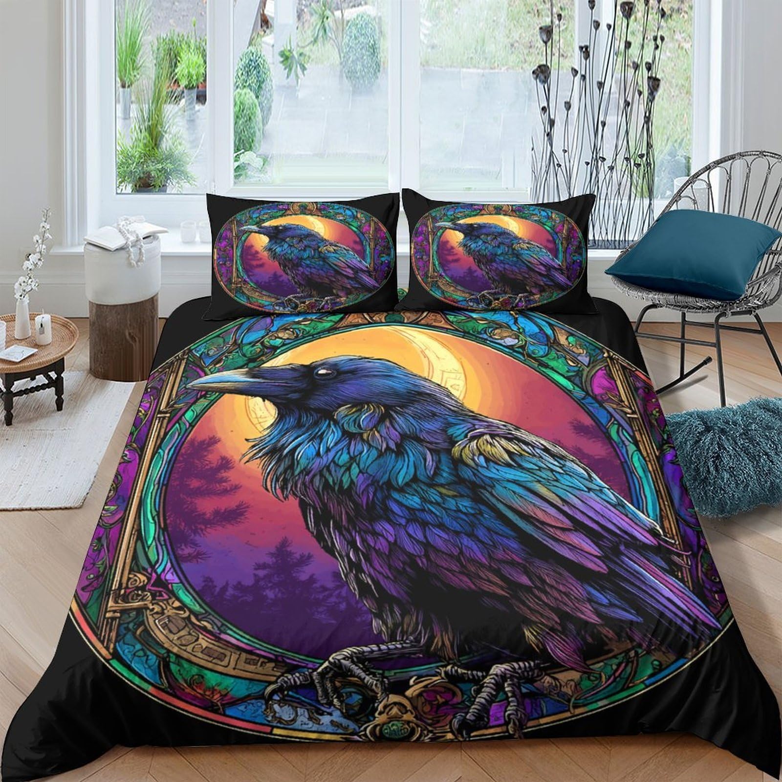 Ctjqhvkz Style-6 3D Printed Mystic Raven Fitted Sheet Microfiber Colourful Sunset Bed Cover For Bedroom Guest Room Decor Single（135X200cm）