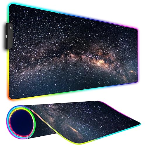 Armanza RGB Gaming Mouse Pad, Large Mousepad with Led Light, Keyboard Pad Gaming Accessories for Desk, Non-Slip Rubber Base Big Mouse Mat for Gamer, 31.5 X 11.8 Inch, Galaxy - 01 Galaxy