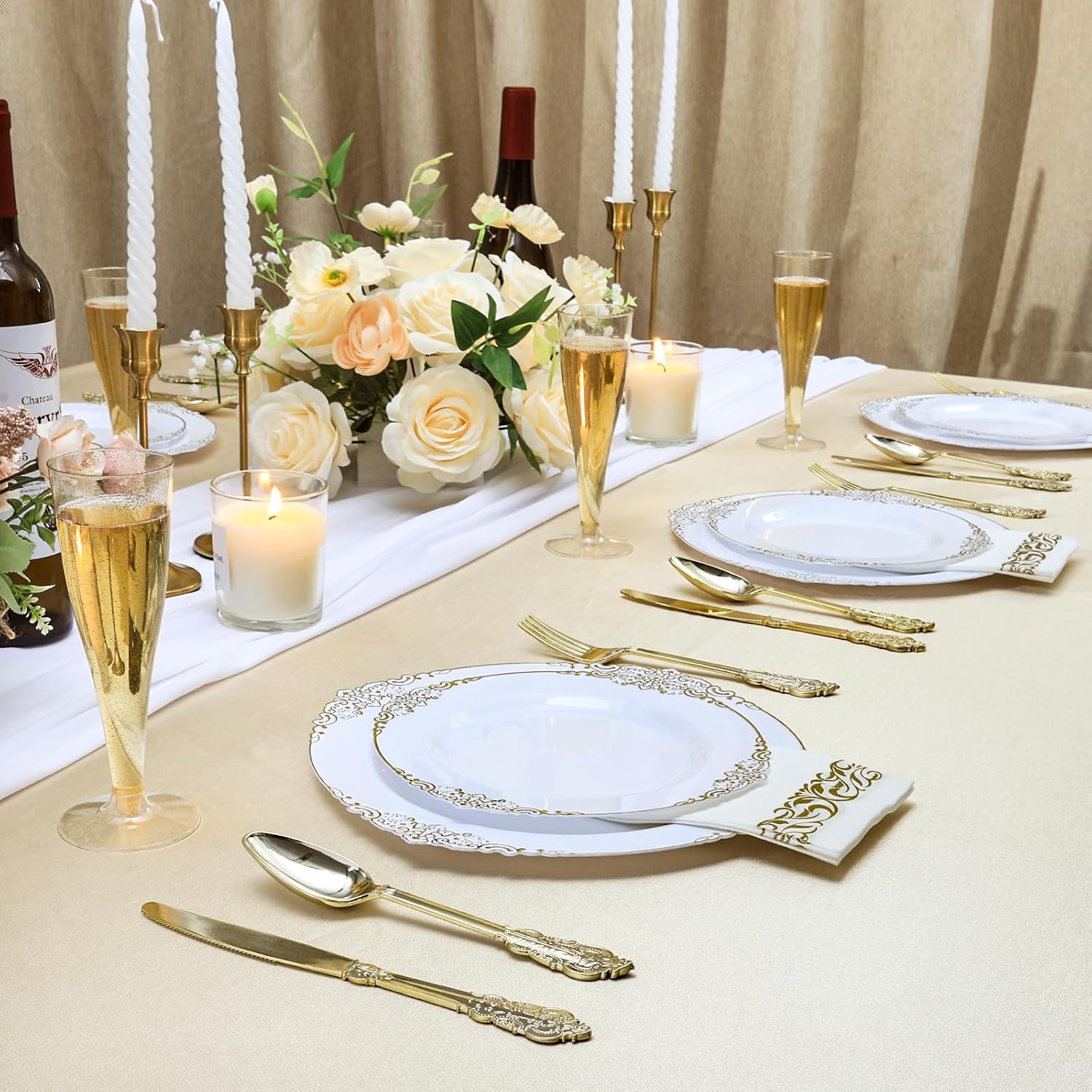 200 Pack Champagne Flutes Plastic, 4.5 oz Gold Glitter Plastic Disposable Stemware, Disposable Champagne Flutes for Party, Mimosa Bar, Wedding, Anniversary and Graduation