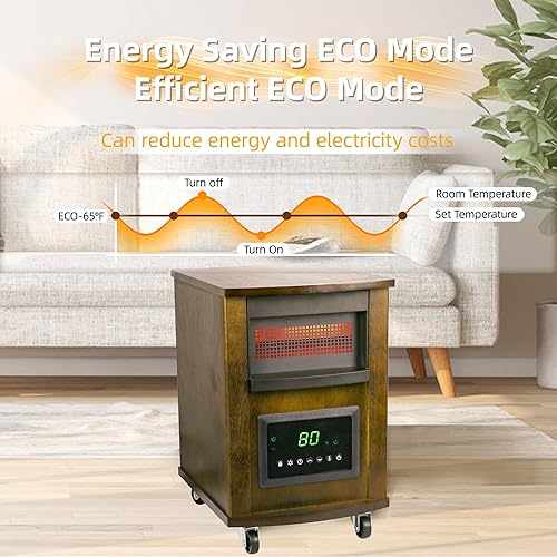 Miniatura 6 de Calentadores infrarrojos RealSmart Space de 1500 W para uso en interiores, calentador eléctrico de cuarzo para habitación grande con ruedas de