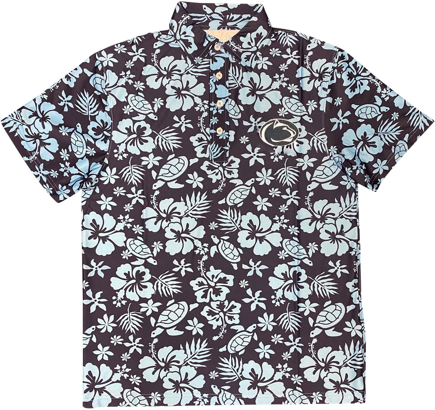 Wes and Willy Mens Sport Fan College Team SPF 50+ Performance Polo - Turtle and Hibiscus Print