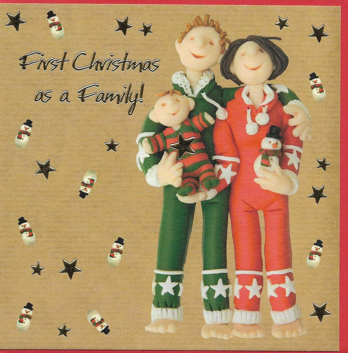 Holy MackerelFirst Christmas as a family card, a festive foiled Christmas card designed by Erica Sturla, 15cm square & blank inside for your message.