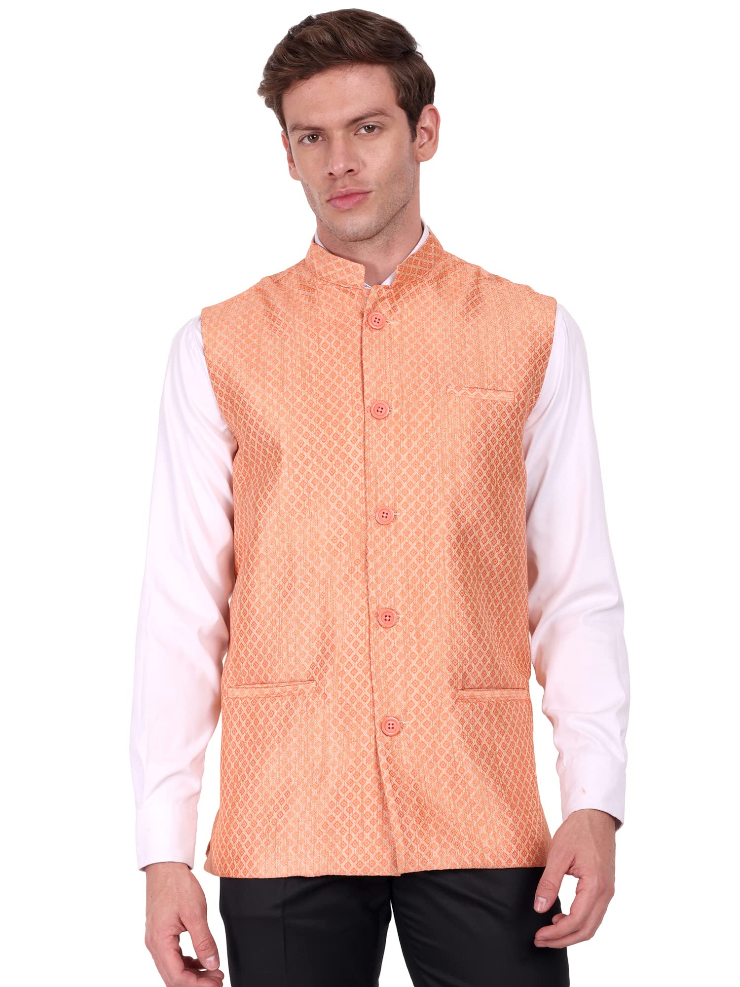 Men's Indian Dupion Silk Sleeve Less Festive Nehru Jacket Waistcoat