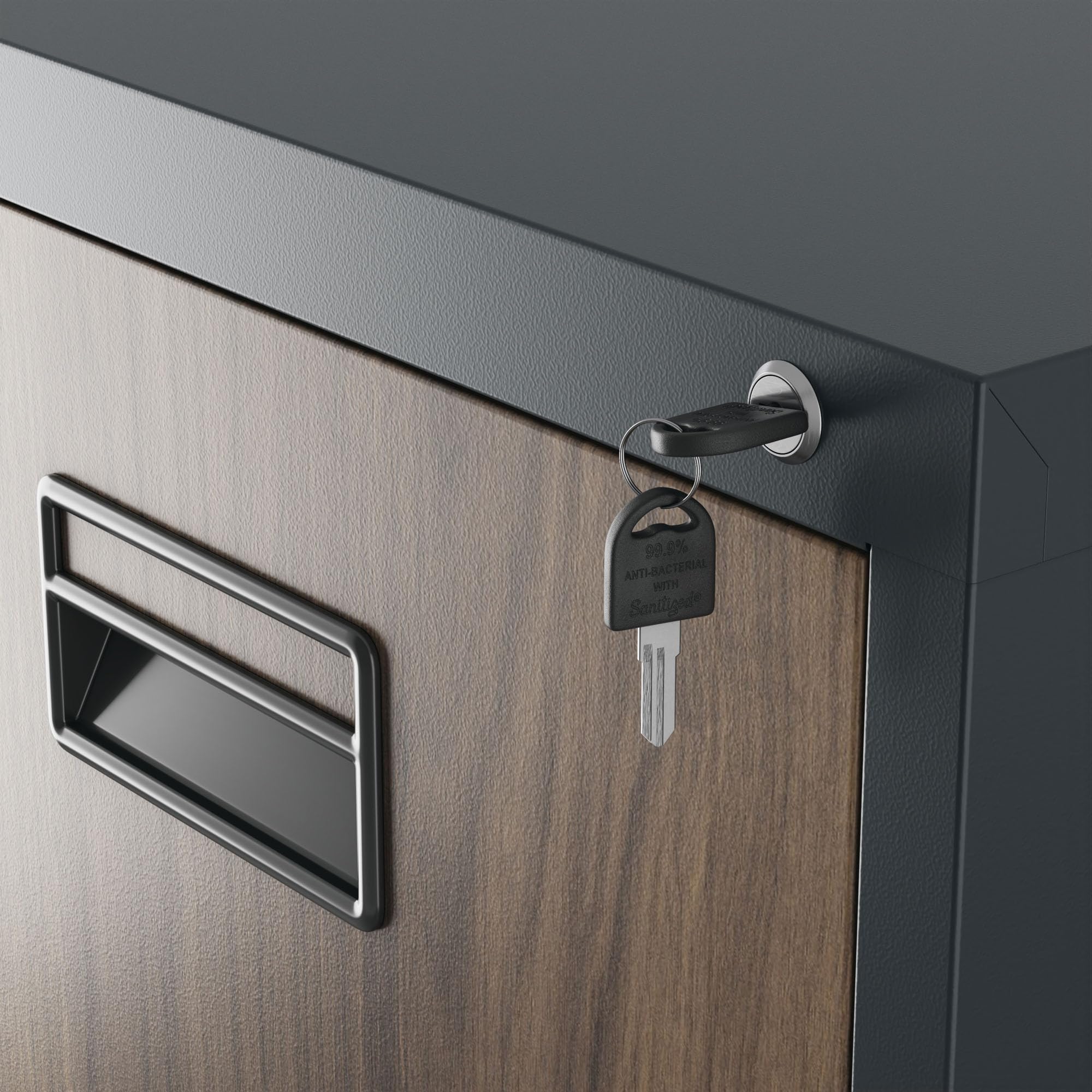 Jan Nowak Hängeregistraturschrank V004A Hängemappenschrank Büroschrank Stahlschrank Aktenschrank mit 4 Schubladen Pulverbeschichtung Stahlblech 132 x 46 x 62 cm (H x B x T) (Anthrazit/Holzoptik)