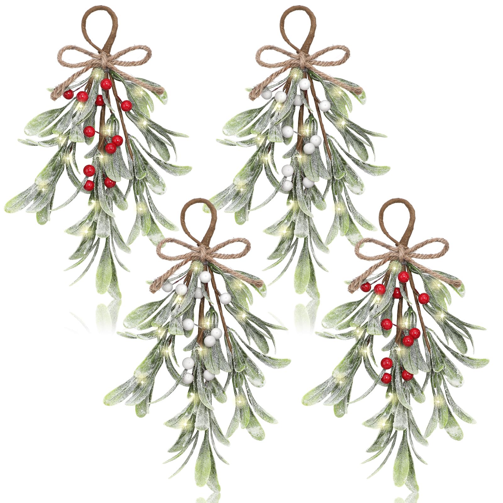 Boules de gui artificielles sapin Noël rouge blanc Dilunave