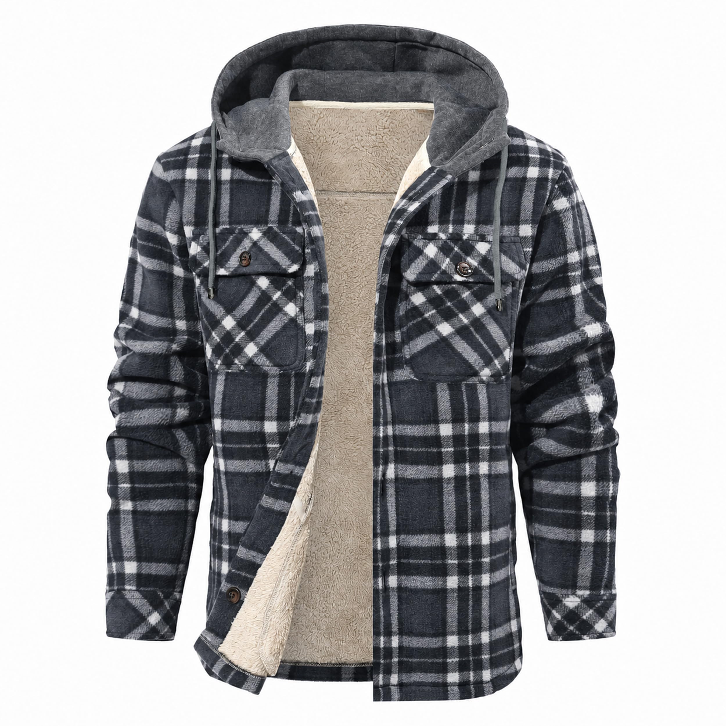 Zaitun Herren Winterjacke Kariertes Holzfällerhemd Fleece Gefüttert Jacke