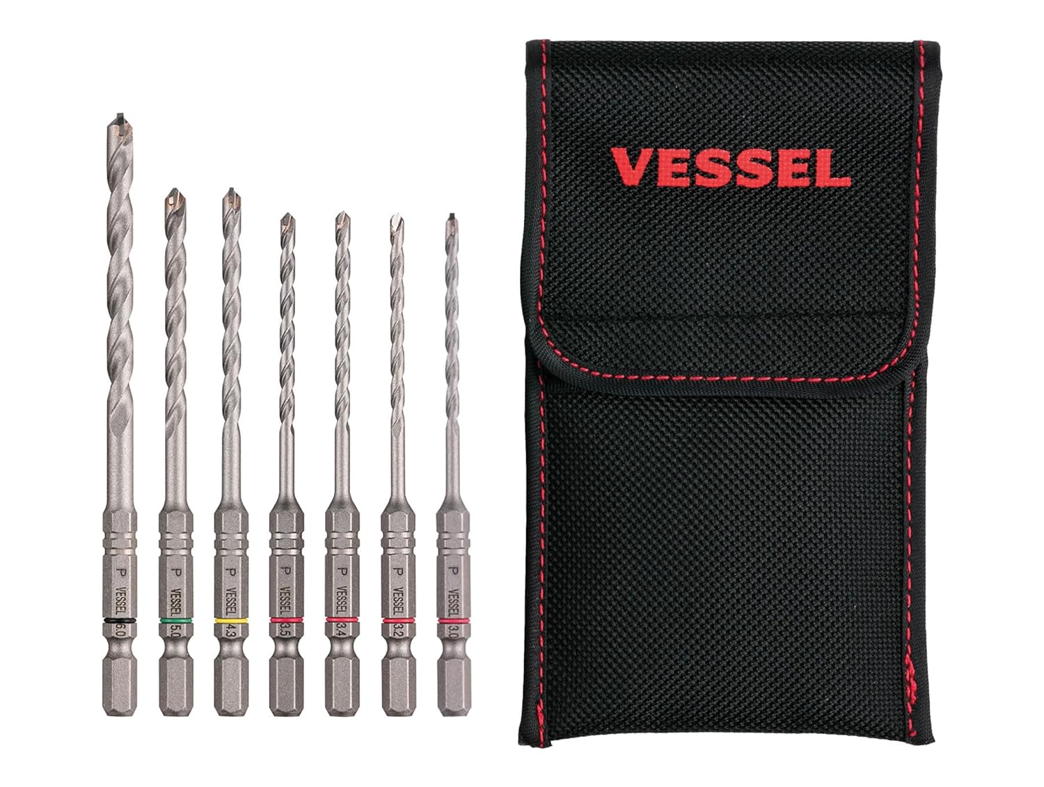 Vessel APD7S-1 Porcelain Tile Drill Bit Set of 7 with Storage Pouch