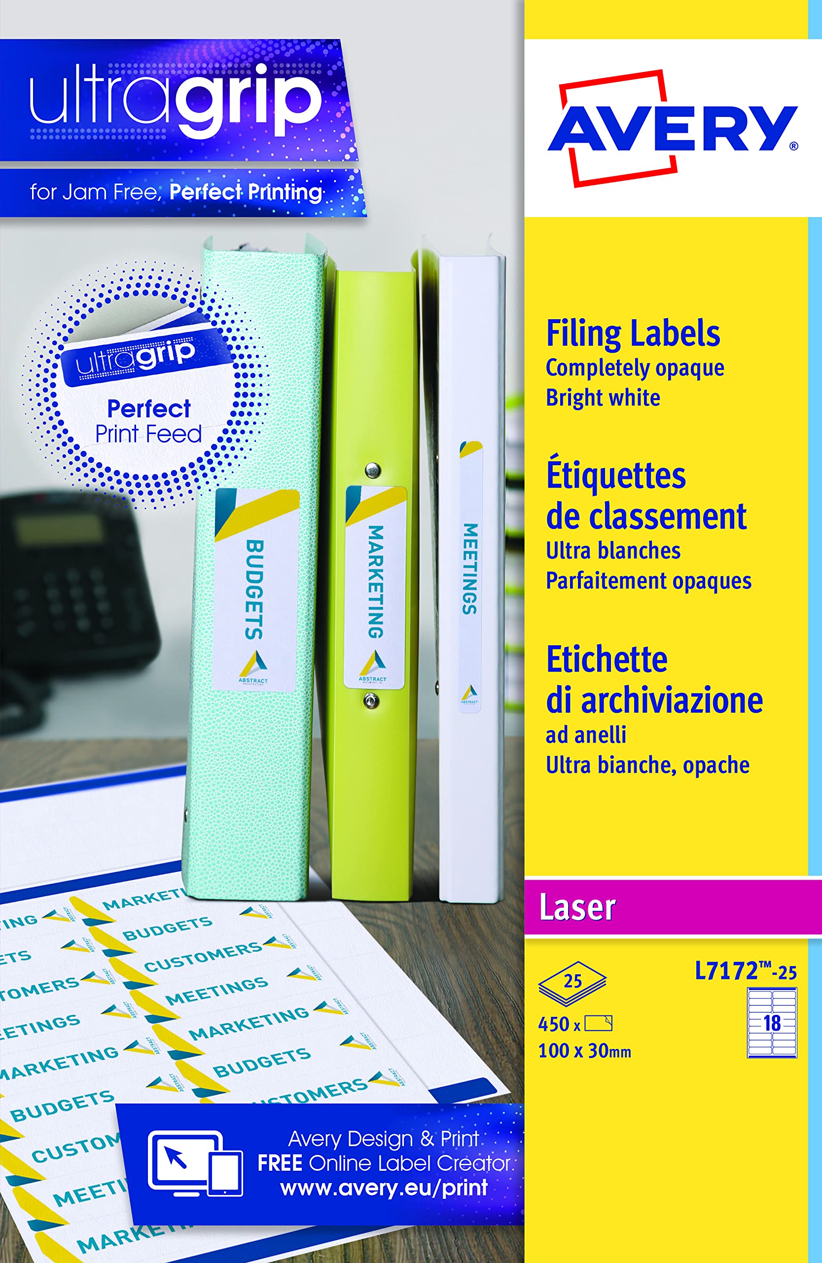 Avery J8171-25 Lever Arch File Labels - Printable, Smudge Free, 200x60mm, 100 Labels