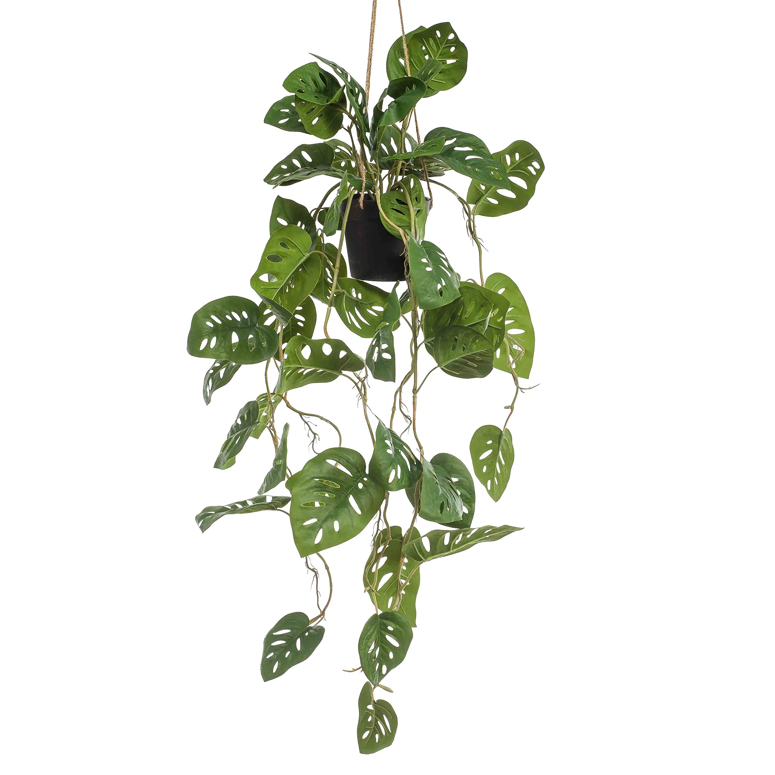 Blooming Artificial Green Plants Indoors In Pots, Faux Decorative Foliage, No Hassle, Easy Care, Perfect For Bringing Life To Indoor Spaces (Hanging Monkey Monstera) (Green) (80Cm)