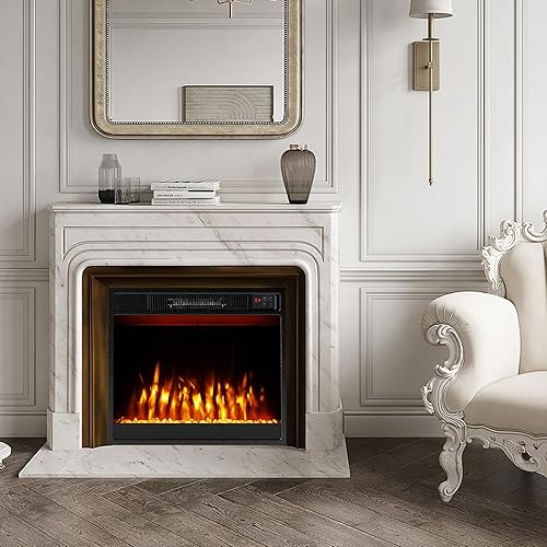 Miniatura 9 de Tangkula Chimenea eléctrica de 23 pulgadas, inserto de chimenea de 5,000 BTU con control remoto, piedras de cristal, color de llama ajustable y