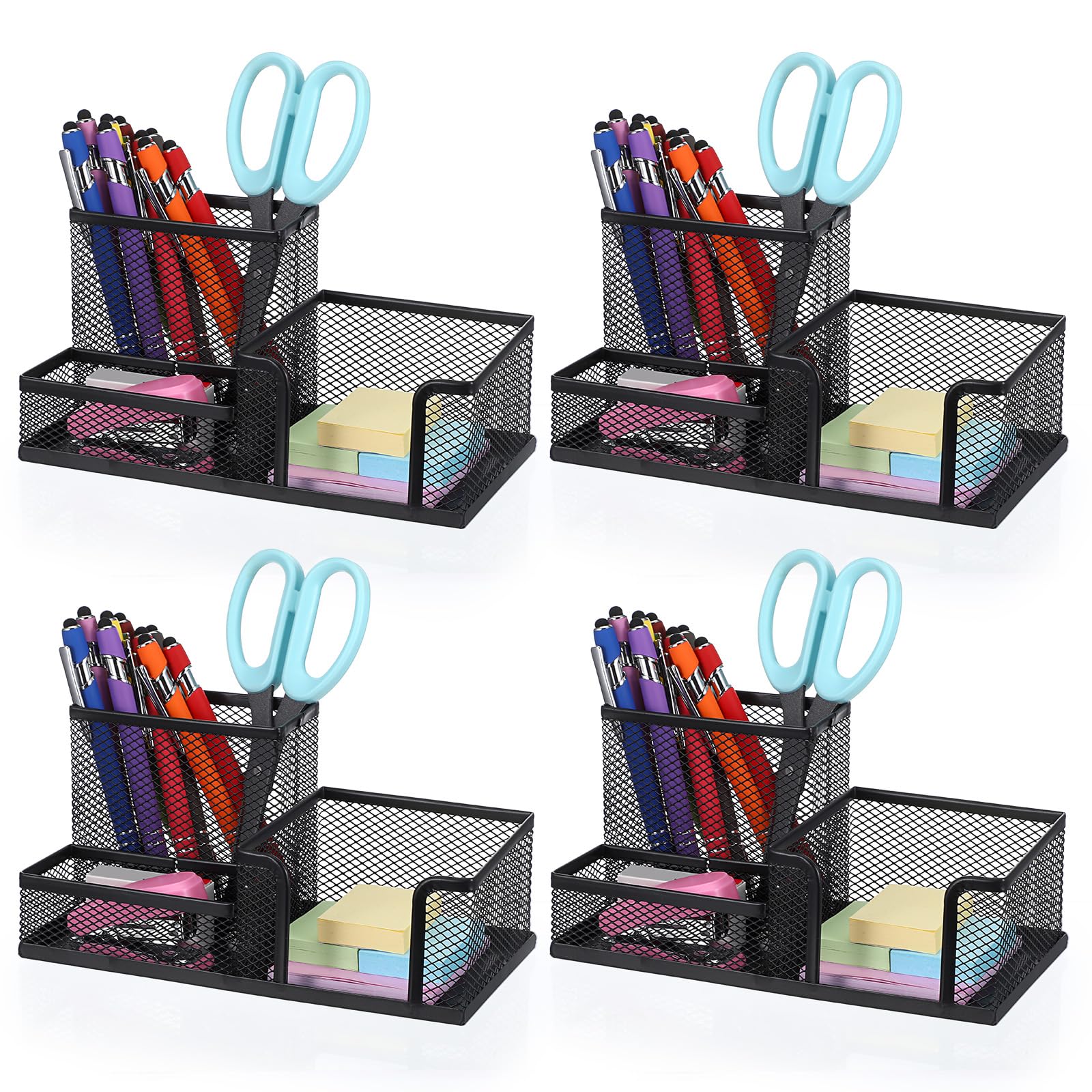 Portalápices de malla para lápices, organizador de escritorio, 3 compartimentos, de alambre, para lápices, suministros de oficina, accesorios para el hogar, oficina, escuela, color negro