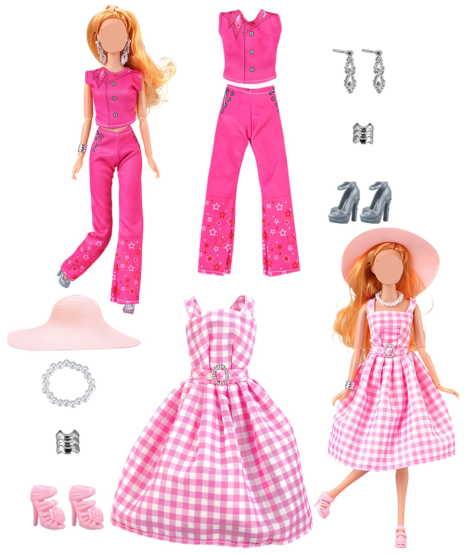 Doll Dress Set, Doll Dress, Doll Clothes Set for Creative Role-Play Activities, Fashion Combination Storytelling Games, Complete Outfit with Dress and Accessories for Girls（Pink and Rose Red-image-43