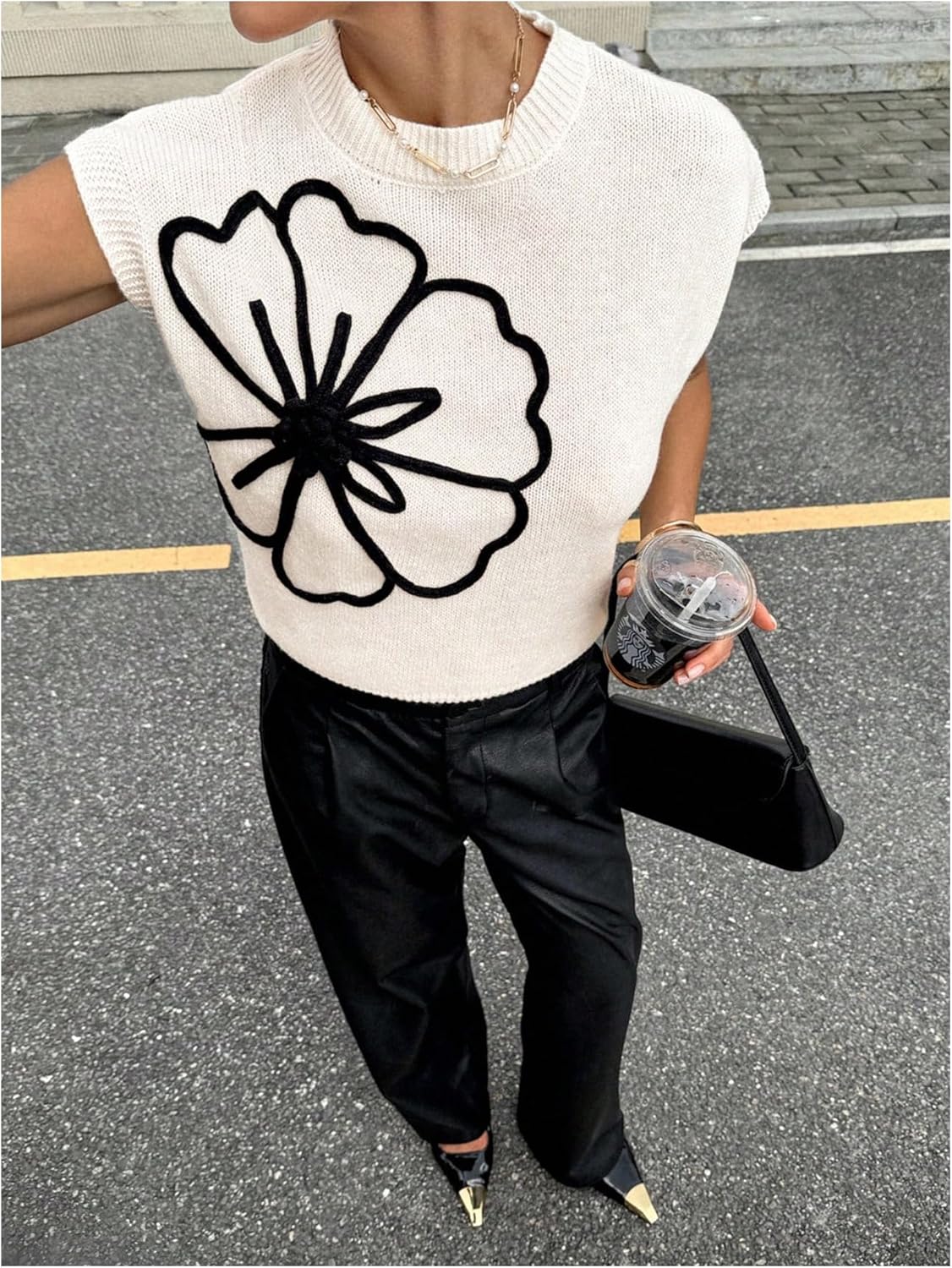 Milumia Women's Floral Cap Sleeve Sweater Vest Crewneck Knit Pullover Tank Tops - Image 4