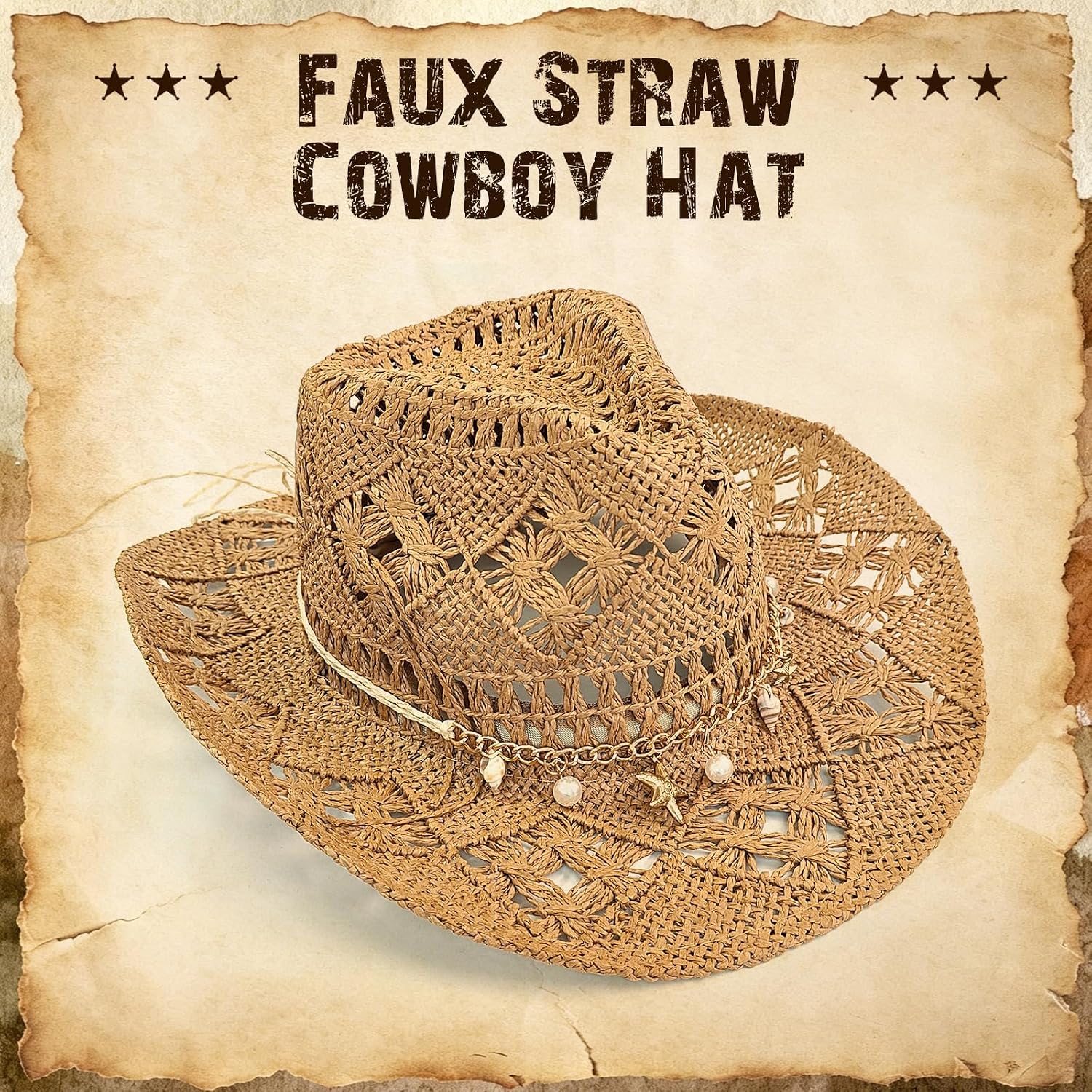 Straw Cowboy Hat – Wide Brim Sun Hat for Men & Women, Breathable Foldable Western Jazz Cap for Travel, Vacation & Daily Wear