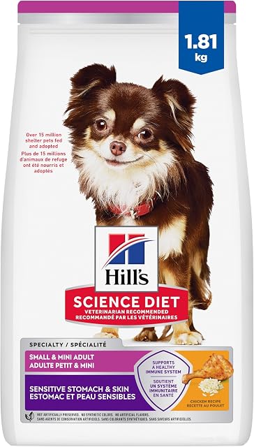 Hill's Science Diet Estomac sensible aux adultes & Peau petite & Mini Recette de poulet Aliments pour chiens secs 1.81 kg Sachet