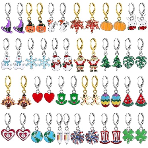 Tondiamo 24 Pairs Hypoallergenic Halloween Christmas Earrings for Women Small Hoop Dangle Earrings Maple Leaf Ghost Pumpkin, Fall Thanksgiving Gift