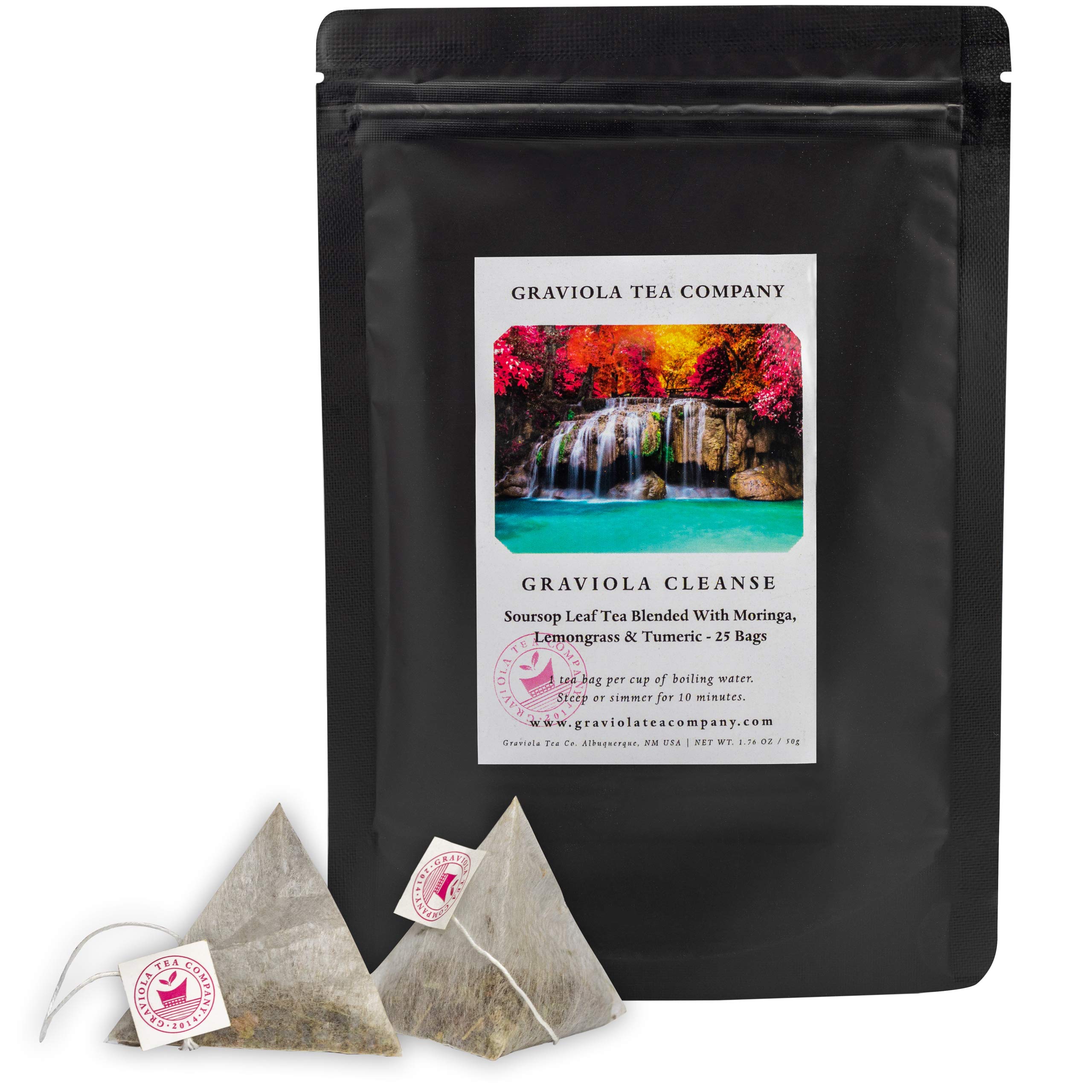 Graviola Cleanse - Soursop Leaf Tea Blended With Moringa, Lemongrass & Turmeric - 25 Bags