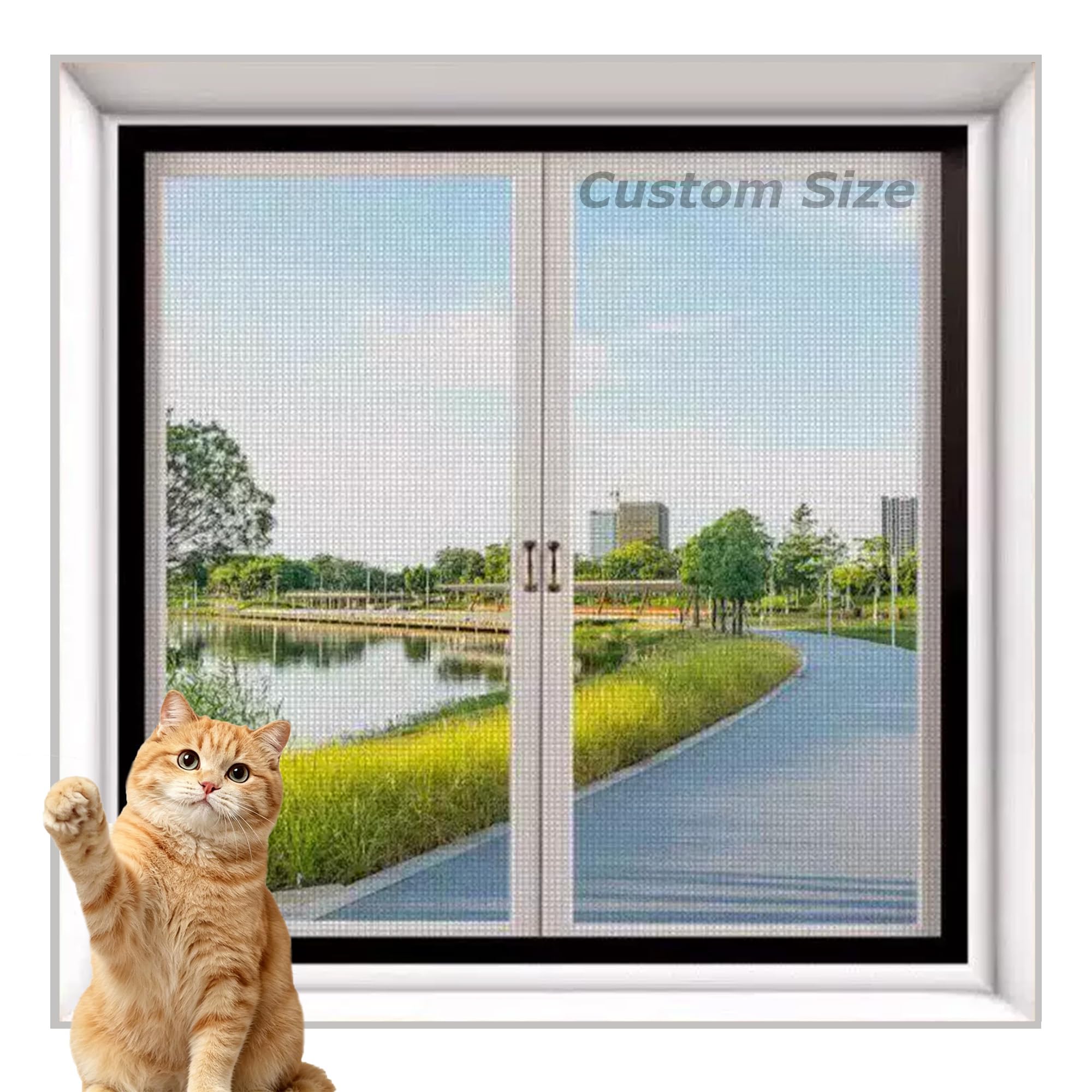 Duoleh White/Black Custom Size Window Fly Screen Insect Mesh, Semi-Transparent Mosquito Insect Screens, Self-Adhesive Netting, Cat Safety Window Guard Mesh With Zipper Opening