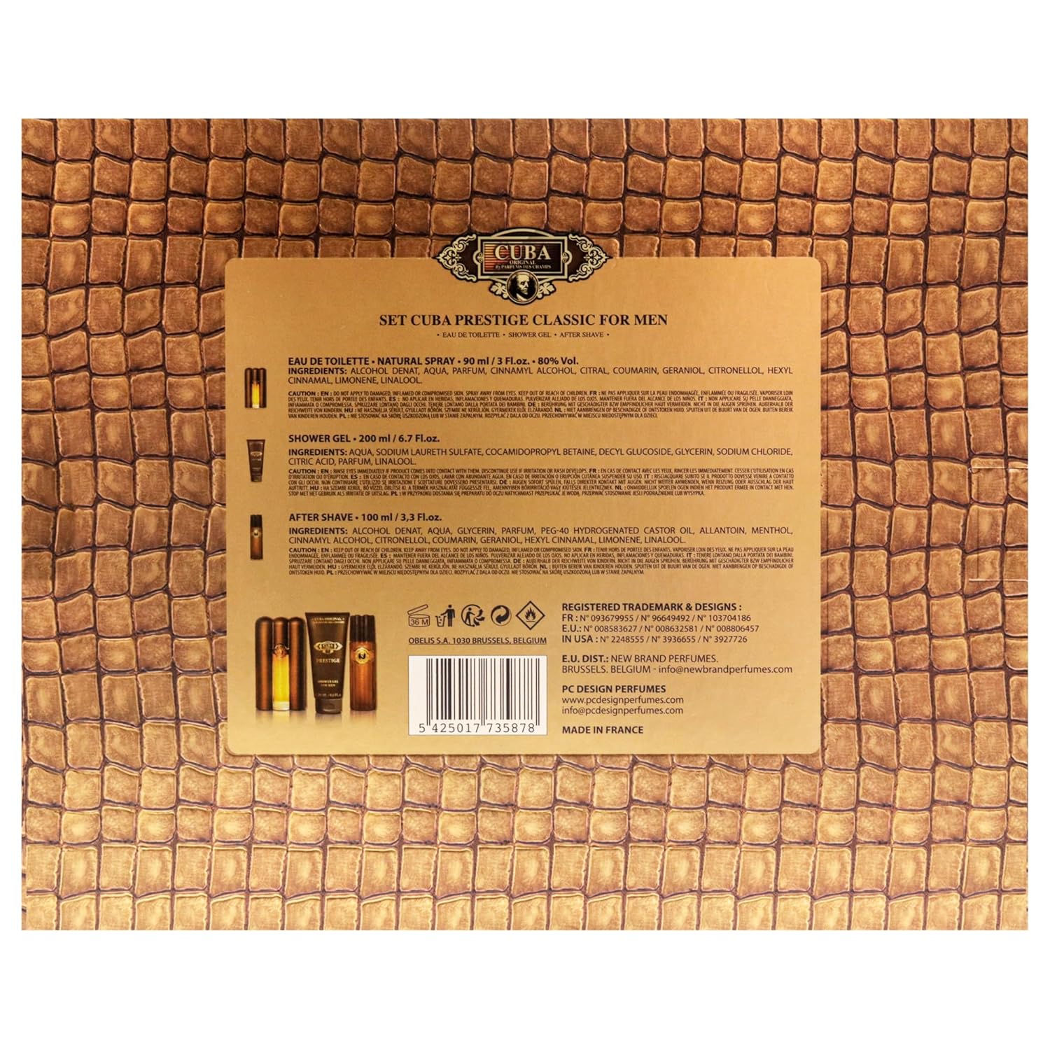 Cuba Prestige Classic for Men - 3 Pc Gift Set 3oz EDT Spray, 6.7oz Shower Gel, 3.3oz After Shave