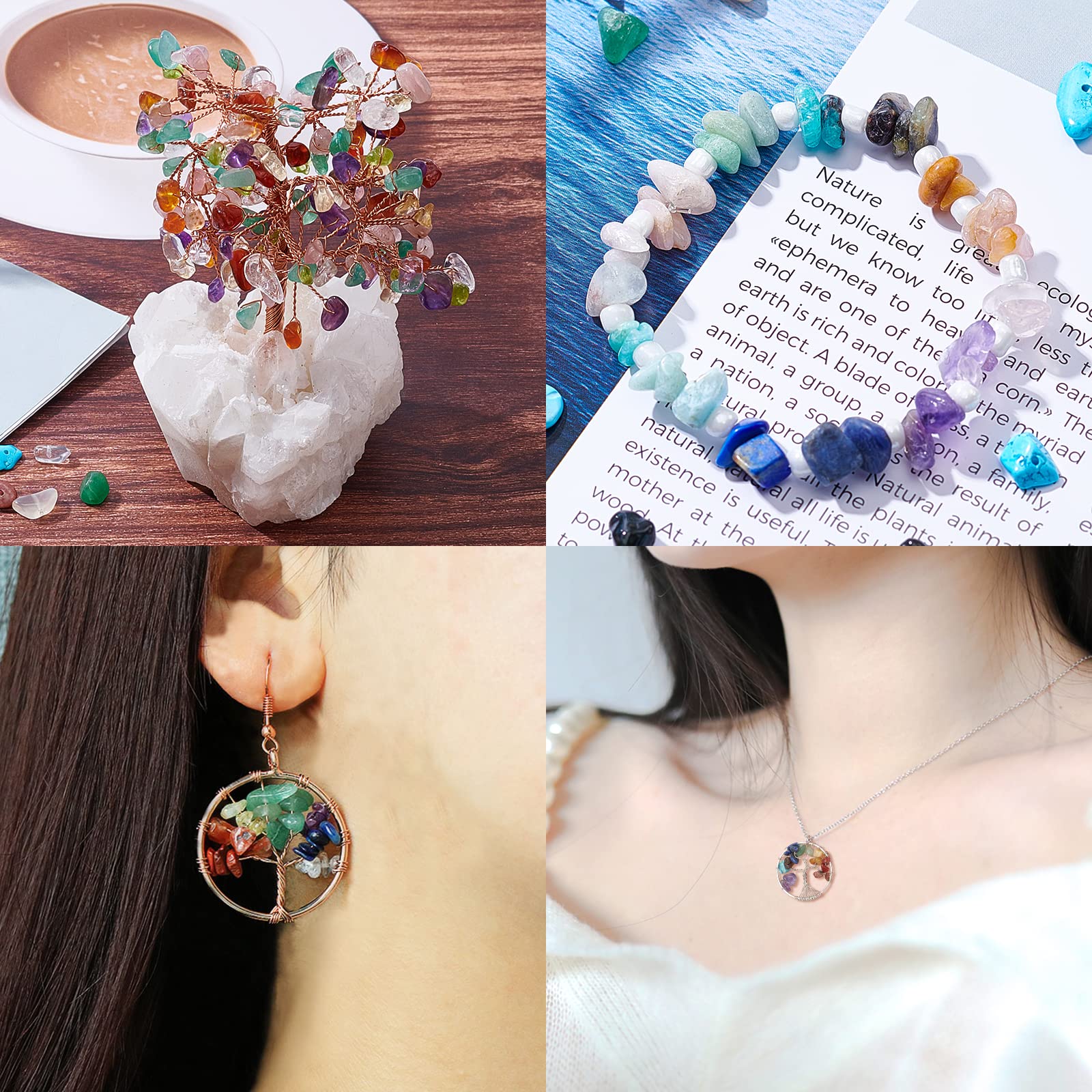 Topzora Perline Per Braccialetti, 7 Chakra, 400 Pezzi, Perle Di Cristallo Irregolari, 5-8 Mm, Con 2 Metri Di Corda Da Infilare Per Braccialetti, Collane, Orecchini, Gioielli, Fai Da Te