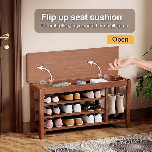 Miniatura 5 de with Space for Boots,Shoe Rack, Shoe Bench, 3-Tier,Wooden Frame,flip-up Storage Compartment,Hidden Storage,Space-Saving,Entrance, Corridor,Front