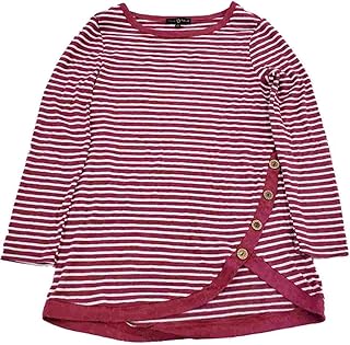 Womens Mauve White Stripe Asymmetrical Button Hem Shirt...