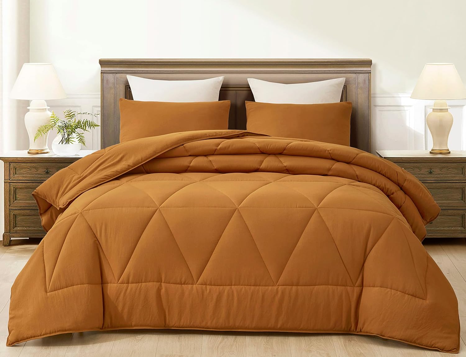 Chezmoi Collection Rory 2-Piece Triangle Quilted Microfiber Comforter Set - Soft Washed Lightweight Geometric Bedding, Twin, Spice