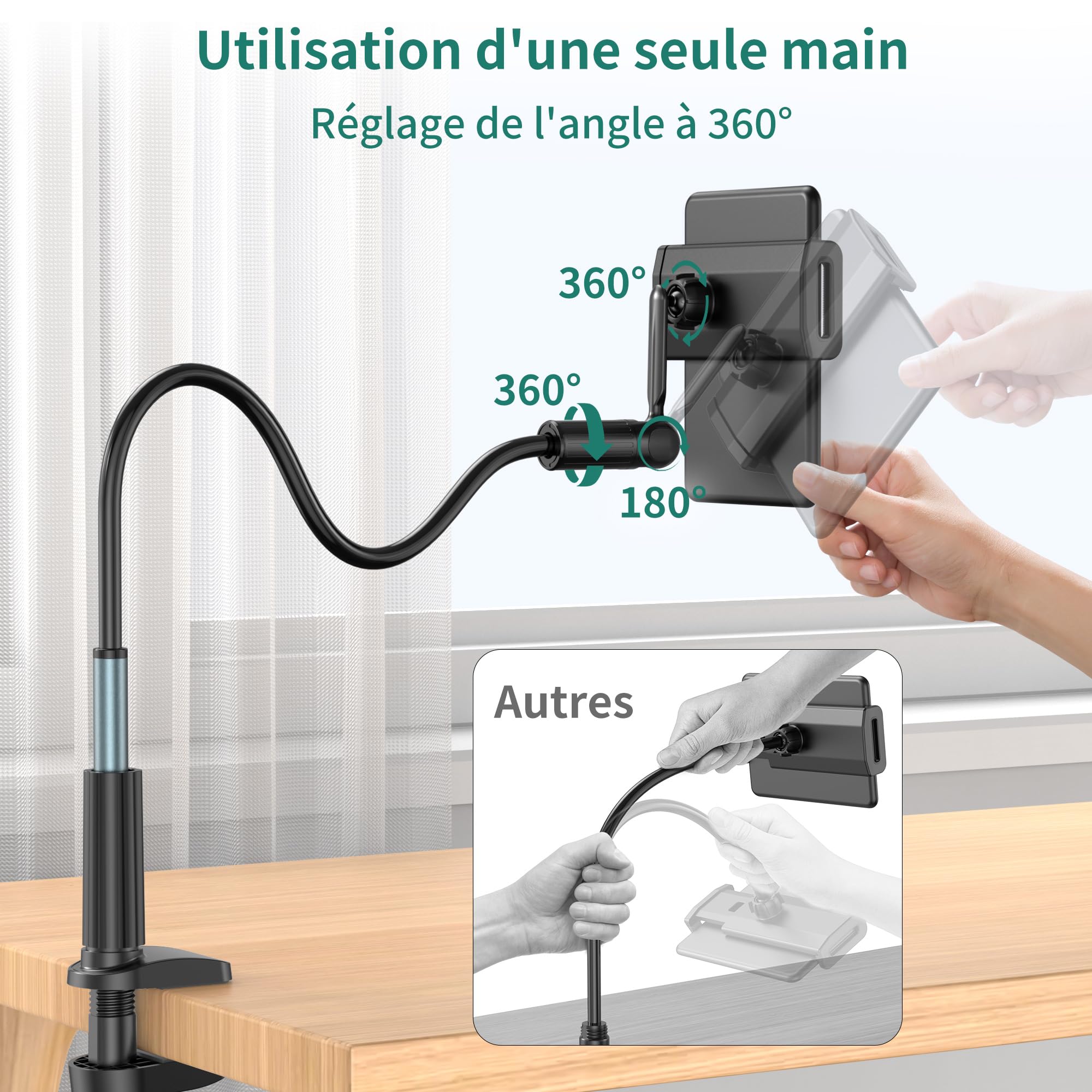 PlusAcc Télécommande Tourner pour Kindle – Support à col de Cygne pour Lire des Livres électroniques, Accessoire pour Tourner Les Pages au lit, adapté au Kindle Paperwhite/Oasis/Kobo