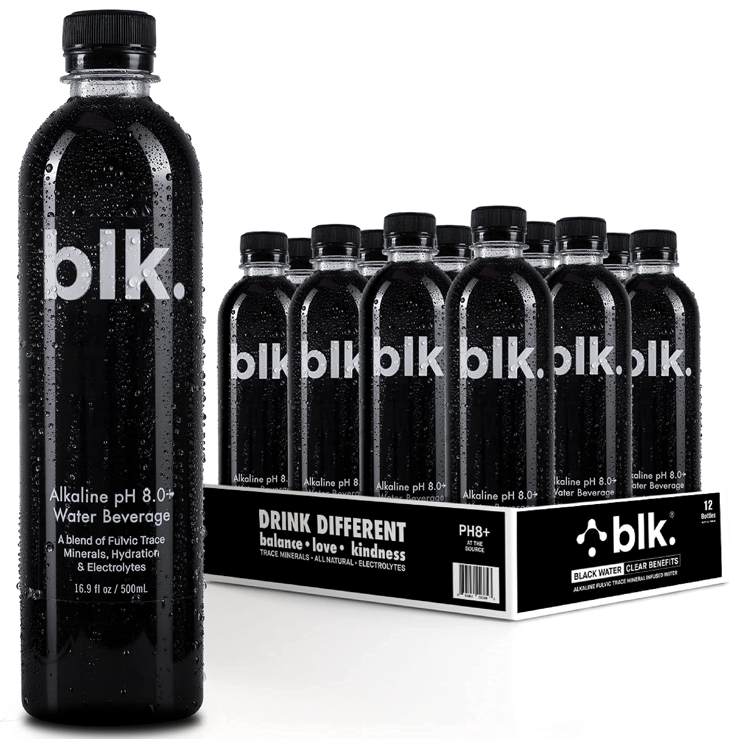 blk. Natural Mineral Alkaline Water, Bioavailable Fulvic & Humic Acid Extract, Trace Minerals, Electrolytes, to Hydrate, Repair, and Restore Cells & Essential Minerals, 16.9oz 12pk - 16.9 Fl Oz (Pack of 12)