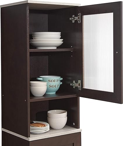 Miniatura 20 de Hodedah Estante abierto delgado de 63 pulgadas de alto, más almacenamiento cerrado superior e inferior, despensa de cocina, blanco (HIK93 blanco)