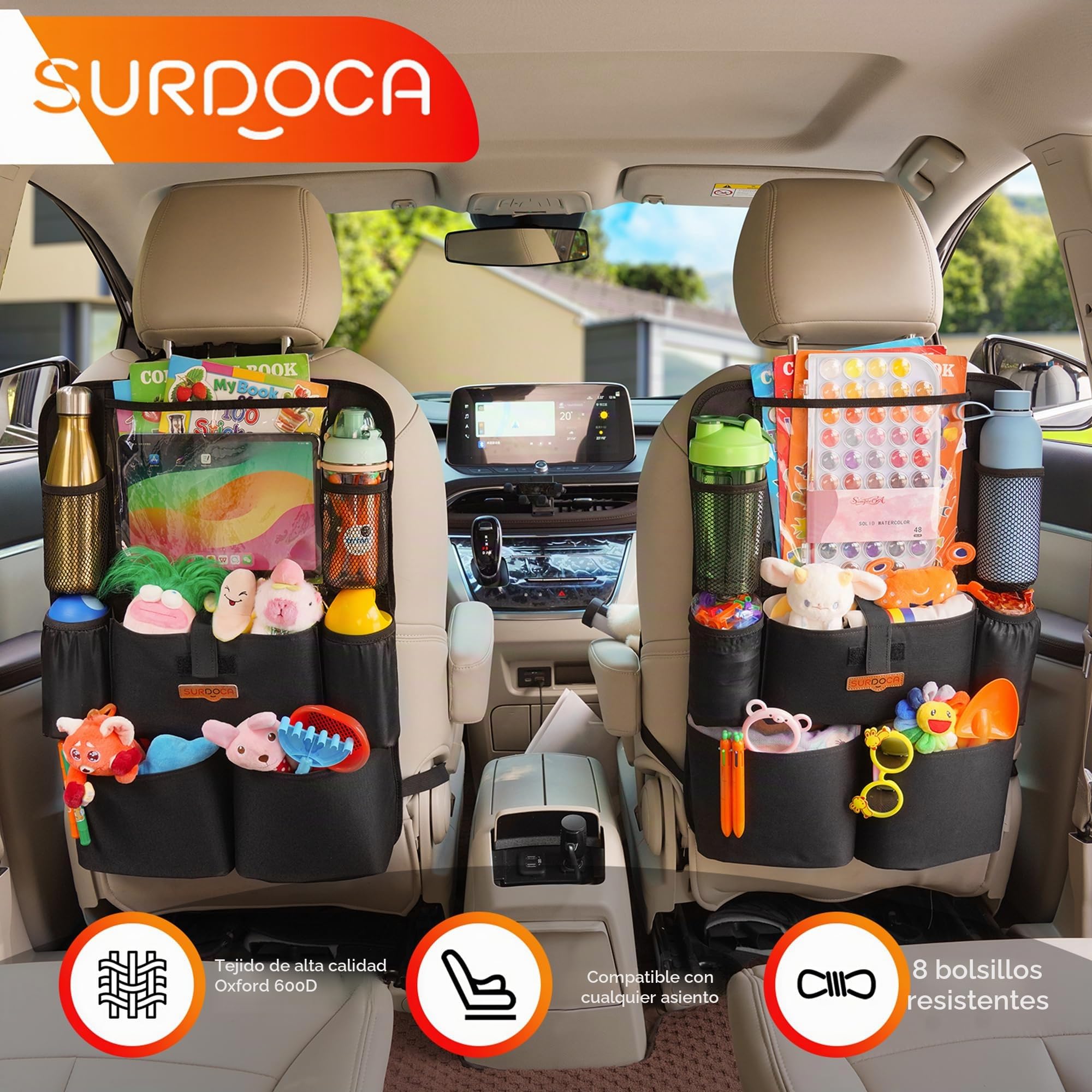 SURDOCA organizador asiento coche, organizador coche niños, 4 de la generación organizador para coche, ajuste con [tablet de 11 pulgadas] organizador asiento