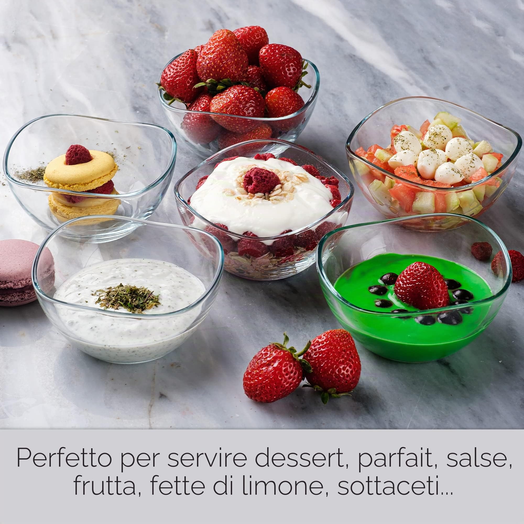 CRYSTALIA Set 6 Ciotole in Vetro per Dessert, 215ml 100% Senza Piombo, Bicchieri per Gelato, Tazza da Immersione, Snack Salse Caramelle