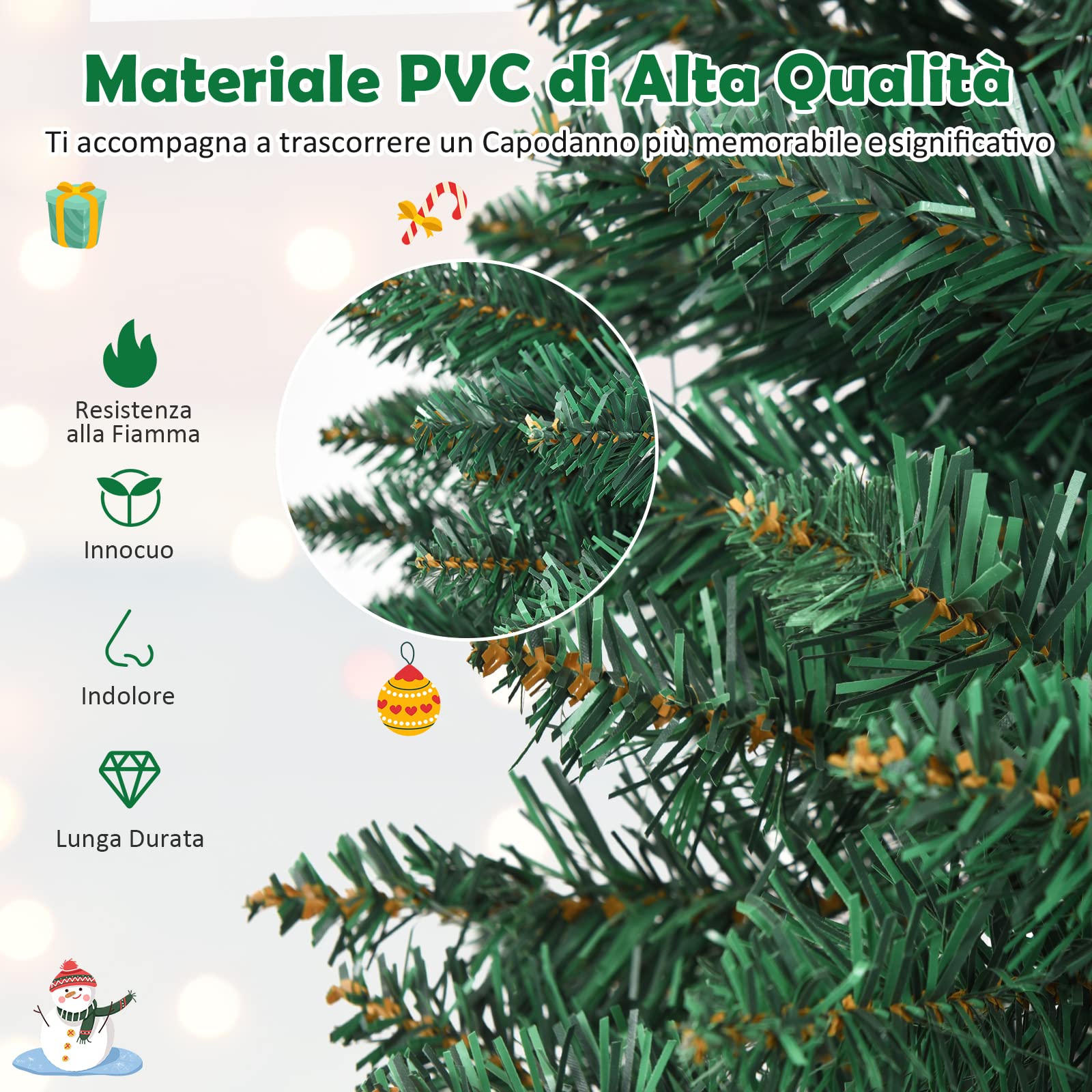 COSTWAY Albero di Natale Slim 150/180/210/240/270 cm, Albero di Natale Artificiale con 220/400/700/1000/1500 Rami e Base in Metallo, Decorazioni Natalizie per Casa e Negozio (240 CM)