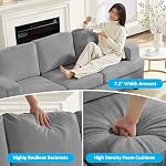 Mjkone 82" Width Chenille Fabric Sectional Modular Sofa Couch with High Supportive & Soft Sponges, Cloud Sleeper Comfy Upholstered Furniture 3 Seater Couches for Living Room Furniture Sets, Light Grey