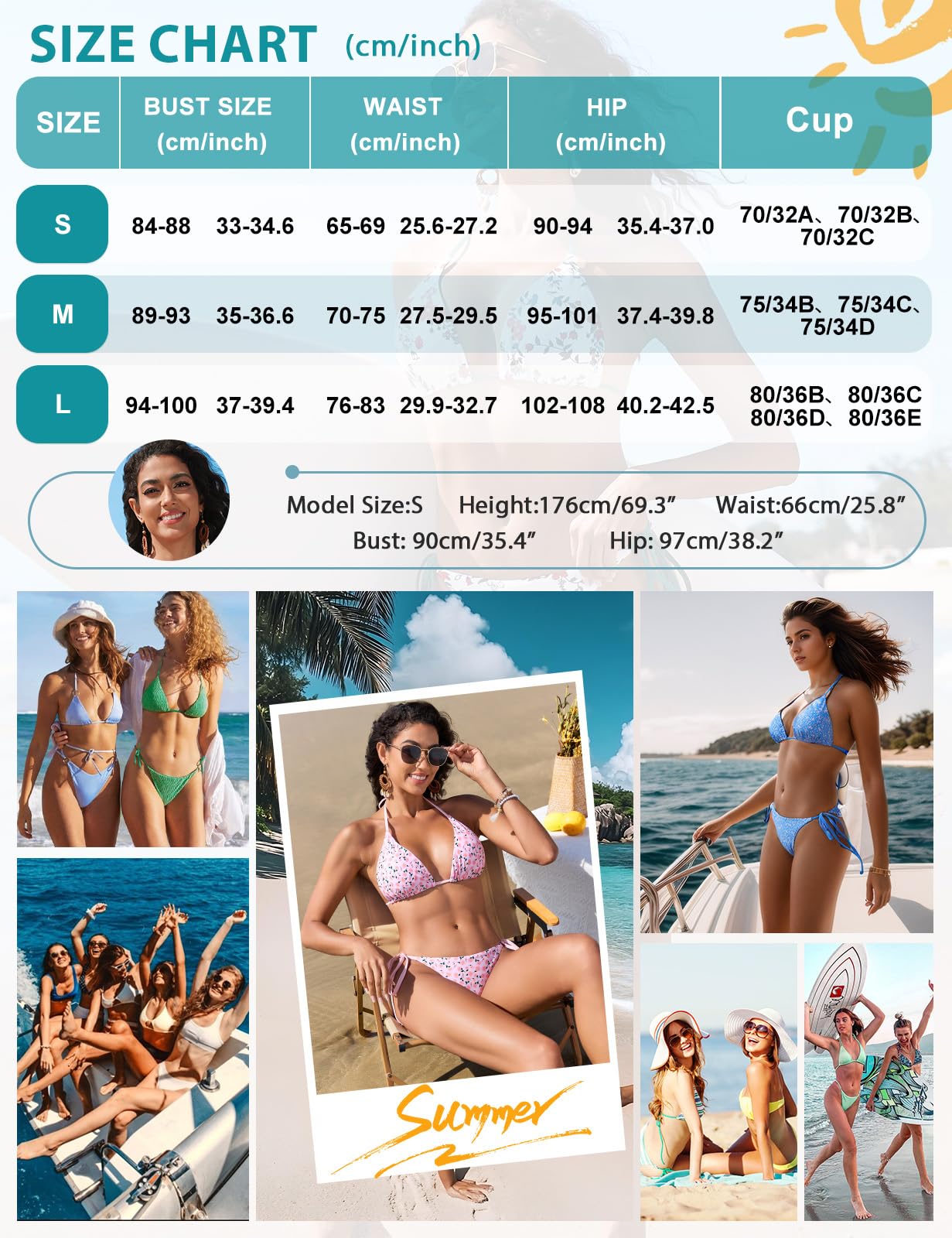 UMIPUBO Mujer Bikini Traje de Baño 2 Piezas Cuello en V Bañadore Conjunto Sexy con Triángulo Halter Encaje-Up Cintura Baja Tie De Dos Piezas