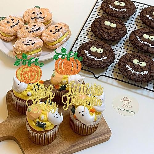 Miniatura 172 de Paquete de 24 adornos para cupcakes de calabaza con purpurina para cupcakes de calabaza para Acción de Gracias, baby shower, decoración de cupcakes