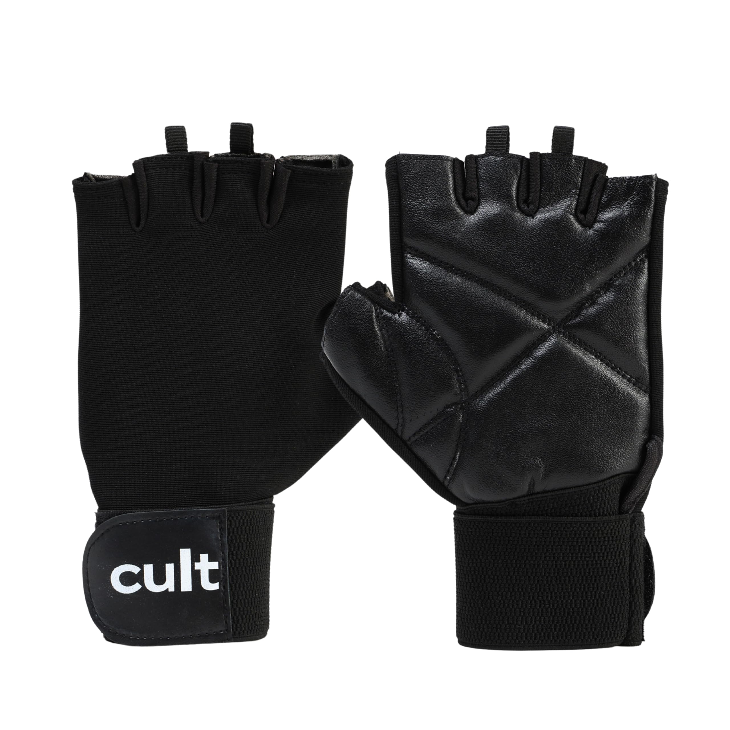 CULT Fitness Training Gloves for Men & Women – Premium Grip Unisex Workout Gloves with Breathable Lycra & Half-Finger Design – Durable, Anti-Slip, Sweat-Absorbent Gym Gloves Black | Large