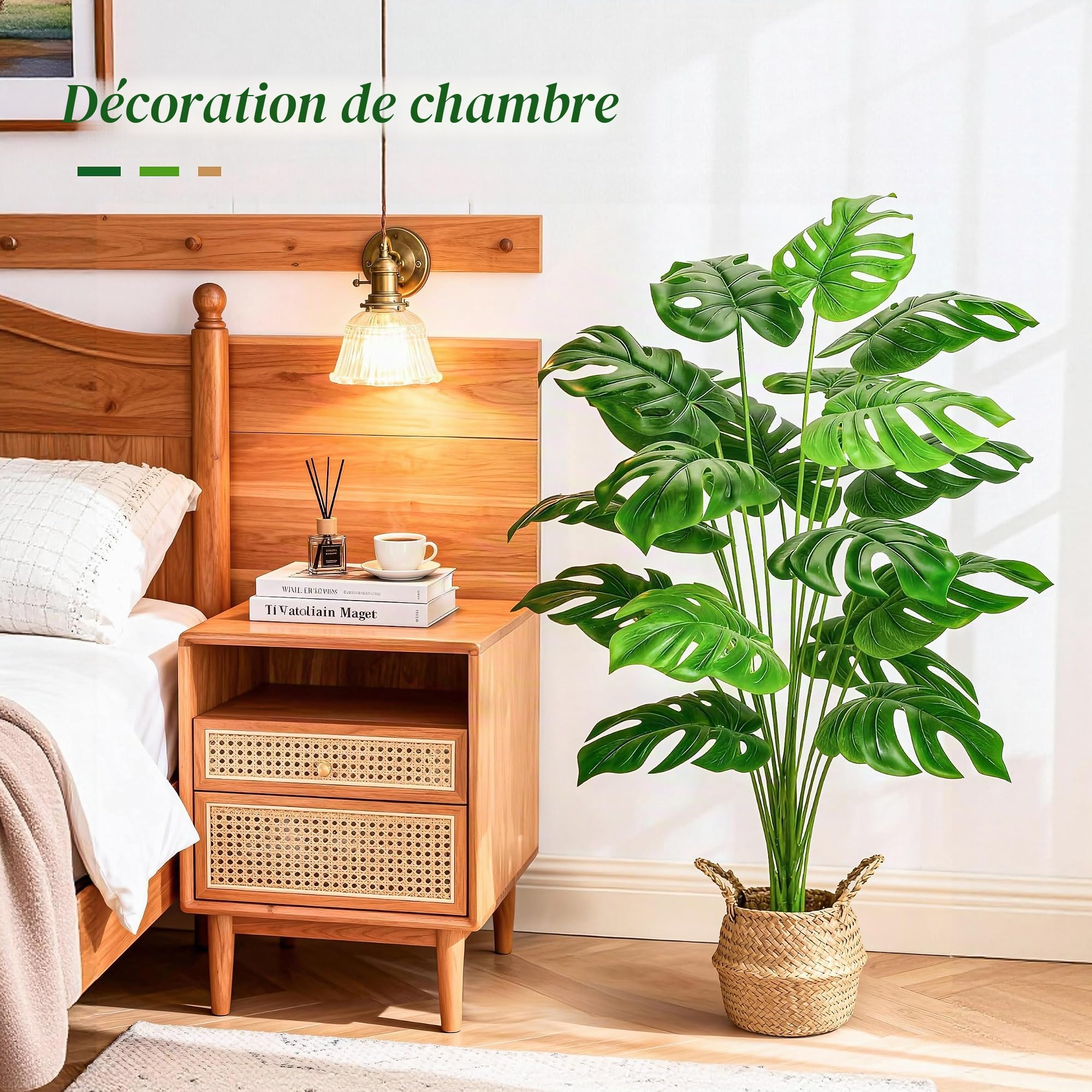 Der Rose Plantes artificielles de 112 cm de haut avec panier, grandes plantes artificielles Monstera pour intérieur, arbre synthétique facile à assembler pour extérieur, bureau, salon