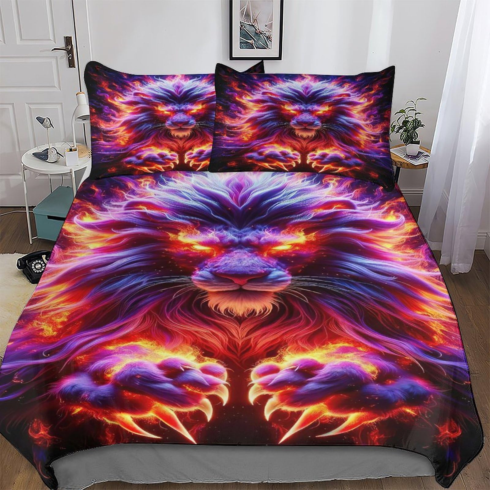 Lion Duvet Cover 2PCs, 3D Bedding Sets Microfiber Quilt Cover with Pillowcase, For Adult Girls Boys Comforter Cover Single(135x200cm)